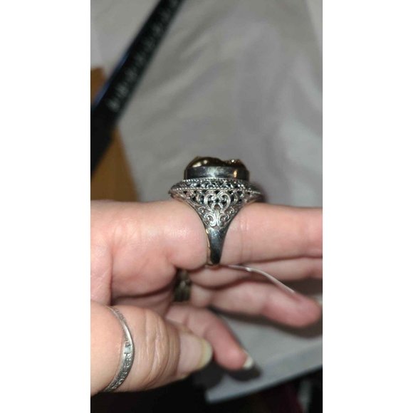 Sterling Silver Large Gold Drusy Ring Size 9 - Picture 8 of 8